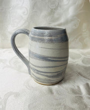 Load image into Gallery viewer, A Mug:  (White-Gray on Tri-Colored Clay with a Flower Stamp at Bottom Handle)
