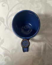 Load image into Gallery viewer, A Mug:  (Azure Blue/Black with a Pinwheel Flower Thumb Rest)
