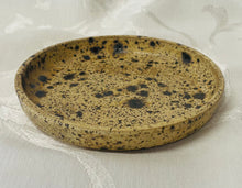 Load image into Gallery viewer, Spoon Rest/Butter Dish/Dipping Plate:  (Beige with Black Crystals and Three Pine Leaves)
