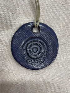 Necklace (Large Purple with Burlap Imprint and a Spiral Center) #62