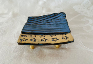 Sponge, Jewelry, Business Card Stand/Soap Dish/Tea Bag Rest  (Mottled Blue with 10 Stars) A