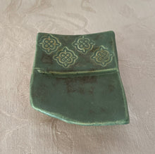 Load image into Gallery viewer, Sponge, Jewelry, Business Card Stand/Soap Dish/Tea Bag Rest  (Matt Green with 4 Symbols)
