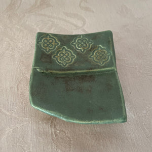 Sponge, Jewelry, Business Card Stand/Soap Dish/Tea Bag Rest  (Matt Green with 4 Symbols)