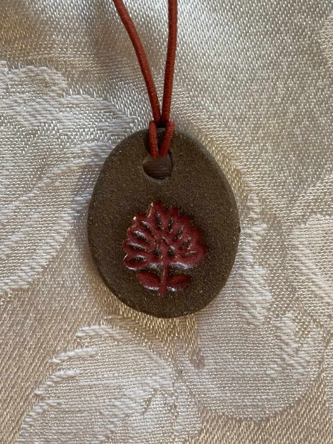 Necklace (Peach Colored Flower on Brown Clay) #71