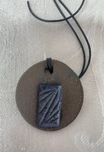 Necklace (Blue/Purple Grid on Brown Clay) #73