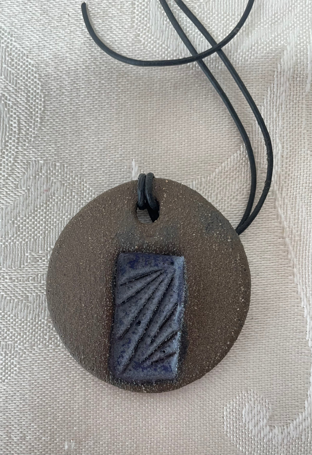 Necklace (Blue/Purple Grid on Brown Clay) #73