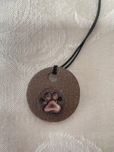 Necklace (One Pink Paw Print on Brown Clay) #75