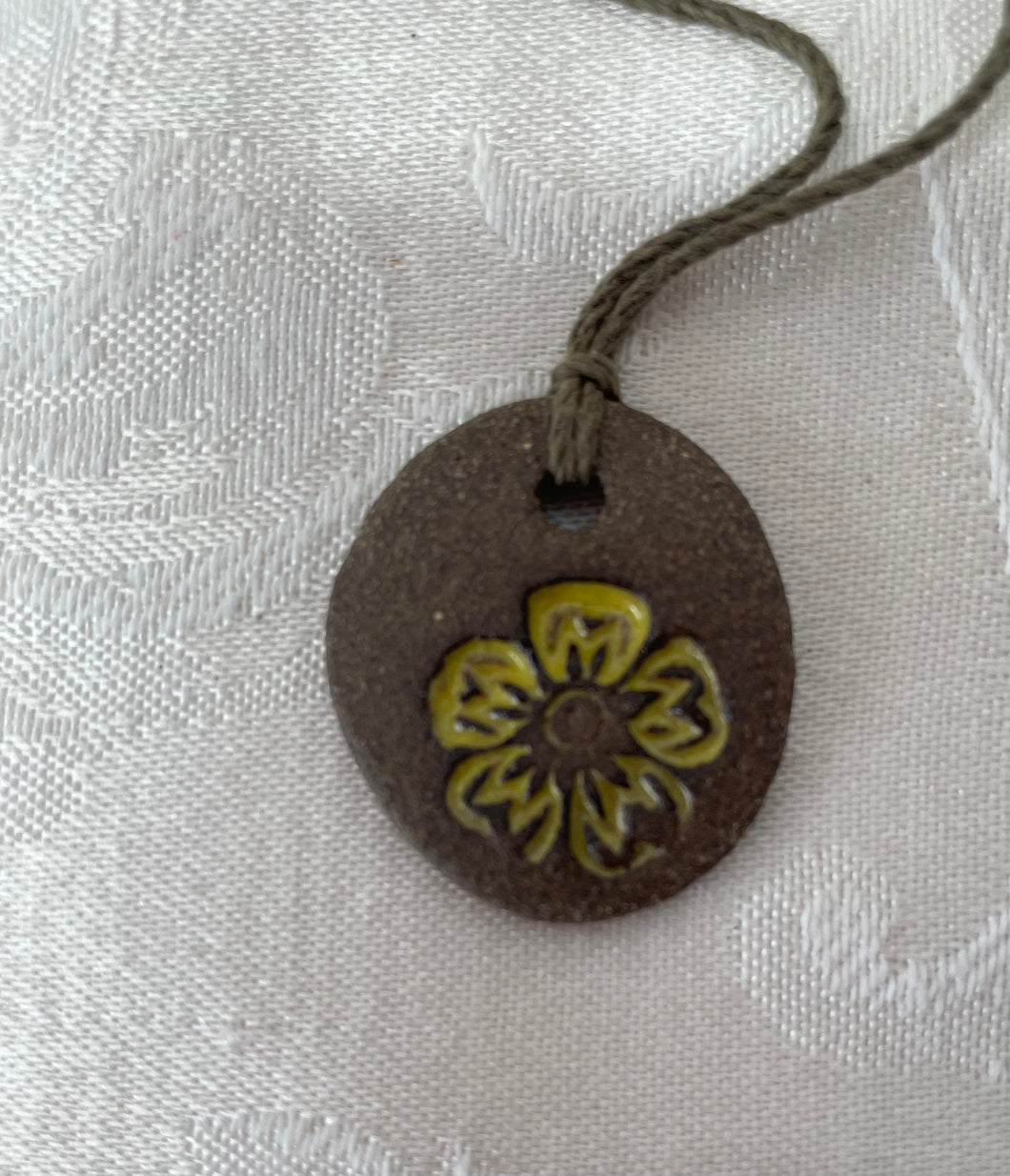 Necklace (5 Petal Yellow Flower on Dark Clay) #83