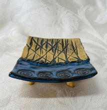 Load image into Gallery viewer, Sponge, Jewelry, Business Card Stand/Soap Dish/Tea Bag Rest (Mottled Blue with 4 Spirals)
