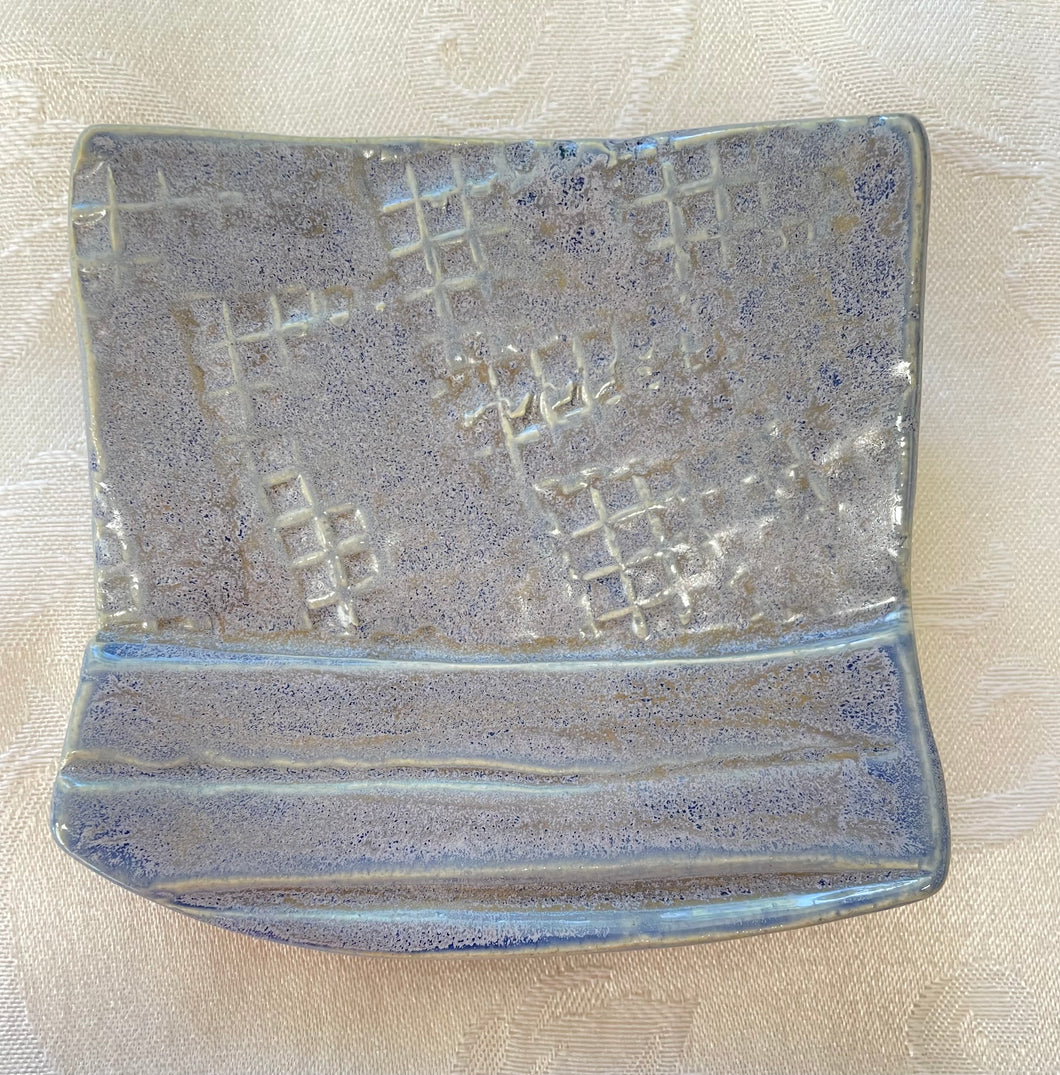 Sponge, Jewelry, Business Card Stand/Soap Dish/Tea bag Rest  (Blue Purple with Stamped Waffle Pattern)