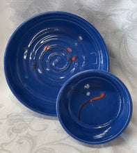 Load image into Gallery viewer, Bowl Set with Square Sides  (Azure Blue with White and Orange Accents)
